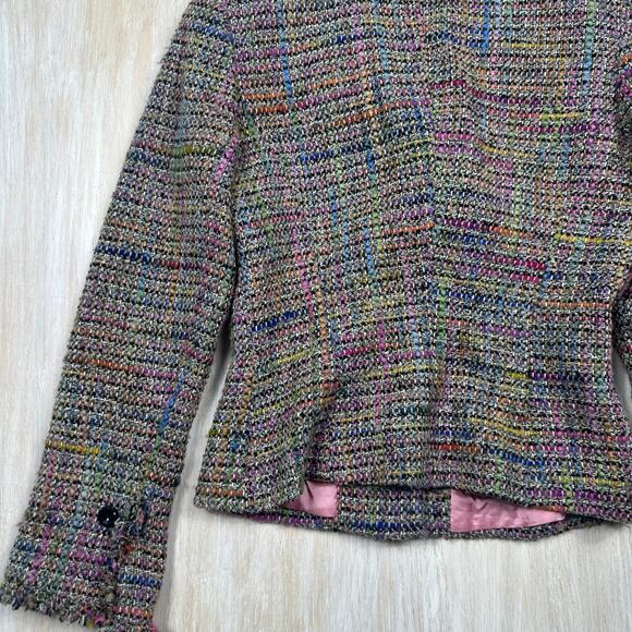 Trina Turk Multicolor Tweed Wool Blend Preppy Button Front Lined 6 Blazer Jacket - Picture 11 of 14